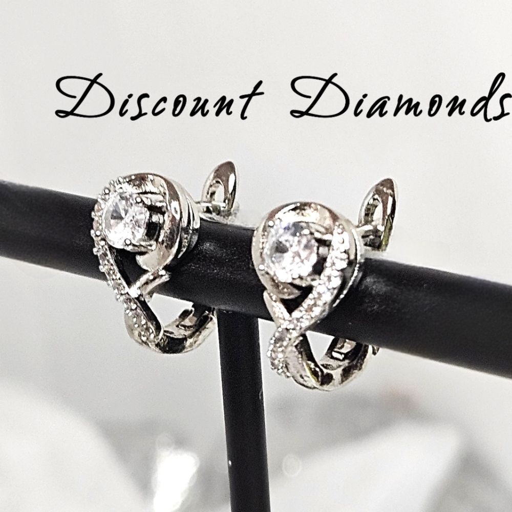 Clear White Baguette Diamond Stud Earrings on 925 Silver